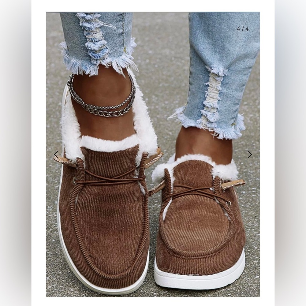 Brown Corduroy Fur-Lined Sneakers